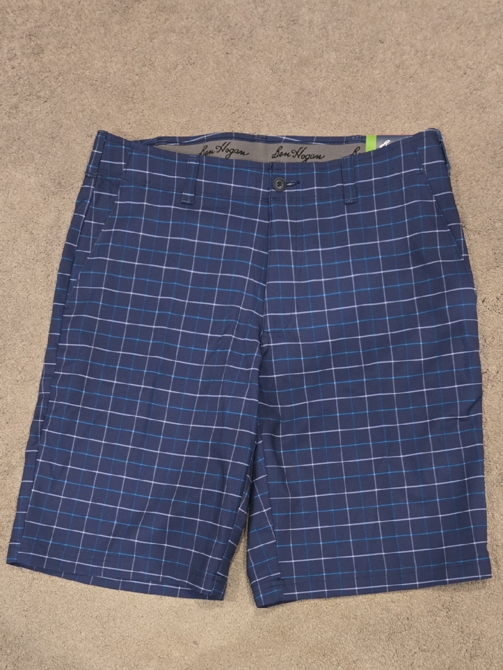 Hogan Navy Plaid Golf Shorts with Light Blue Windowpane